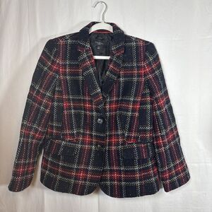 Women’s Talbot Aberdeen Black And Red Plaid Wool Blazer Size 14 Petite Preowned